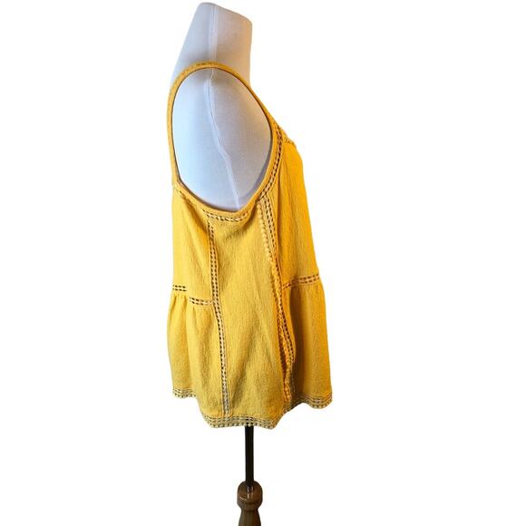 Womens Sun‎ Shirt Sz M Sleeveless Yellow Baby Doll Tank Top Crocheted Detail - Picture 3 of 8